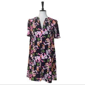 A New Day Target Navy Pink Floral Split Neck Short Sleeve Swing Dress Size XS